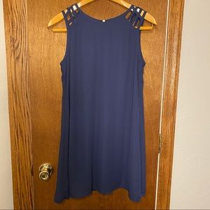 Navy blue sheath dress with cutout/strappy shoulders